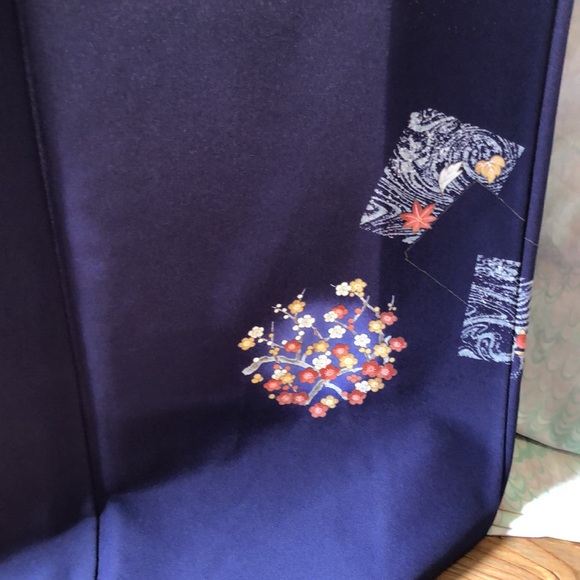 Vintage navy polyester kimono with small print detail - Picture 6 of 10